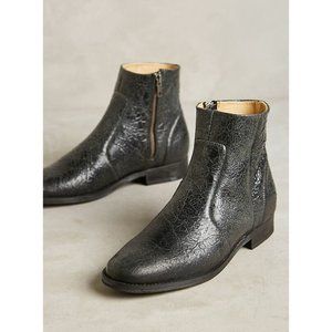 Anthropologie Farylrobin Morris Black Stress Cracked Leather Booties Size 5 New